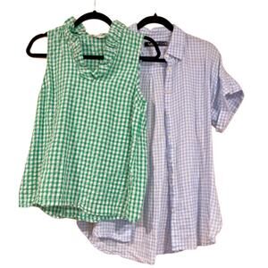 Lot of 2 Women's M Ralph Lauren Linen + Crown & Ivy Cotton Gingham Academia EUC